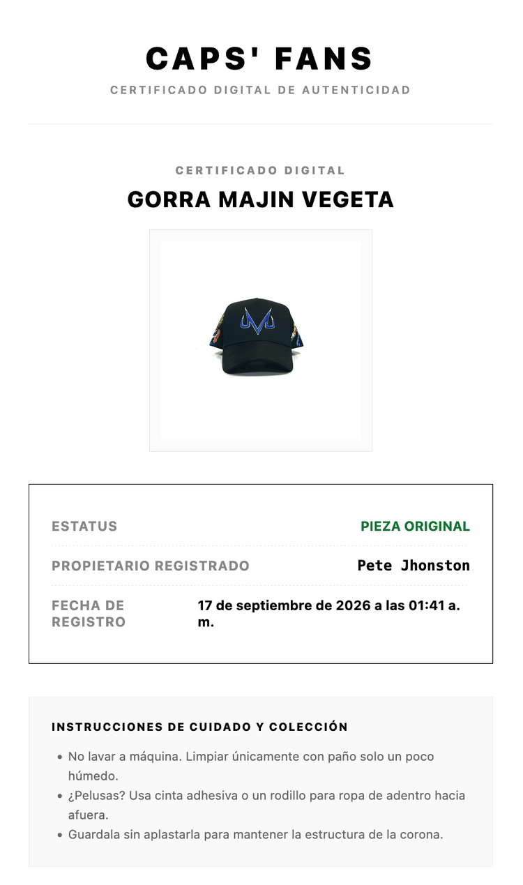 Certificado digital de autenticidad de CAPS' FANS